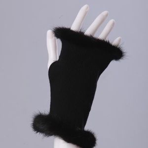 Boutique REAL MINK FUR Black Fingerless Gloves